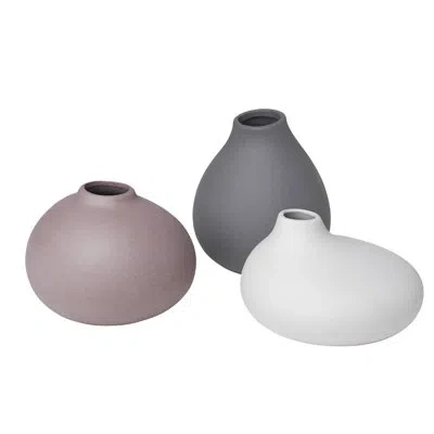 Blomus Nona Porcelain Table Mini Vase 3 Piece Set In Bark,microchip,pewter