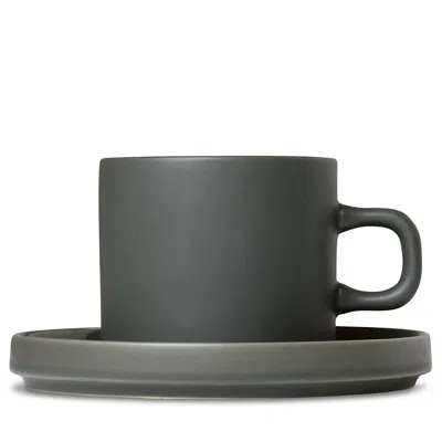 Blomus Pilar Coffee Cups With Saucers, Set Of 2 In Agave Green