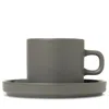 Blomus Pilar Coffee Cups With Saucers, Set Of 2 In Pewter