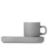 Blomus Pilar Espresso Cups With Trays, Set Of 2 In Mirage Grey