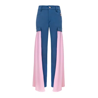 Blonde Gone Rogue Blue / Pink Wildflower Slim Jeans With Veils, Upcycled Cotton, In Denim Blue & Pink