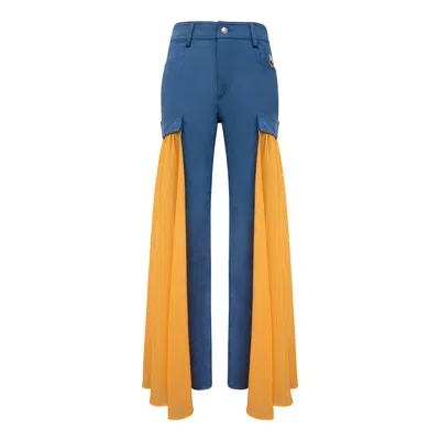 Blonde Gone Rogue Blue / Yellow / Orange Wildflower Skinny Jeans With Veils, Upcycled Cotton, In Denim Blue & Yellow In Blue/yellow/orange