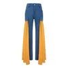Blonde Gone Rogue Blue / Yellow Wildflower Slim Jeans With Veils, Upcycled Cotton, In Denim Blue & Yellow In Blue