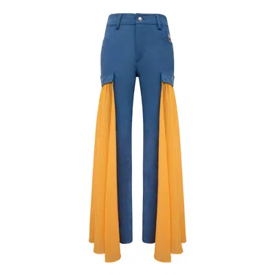 Blonde Gone Rogue Blue / Yellow Wildflower Slim Jeans With Veils, Upcycled Cotton, In Denim Blue & Yellow