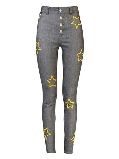 Blonde Gone Rogue Grey / Yellow / Orange Star-embroidered Skinny Jeans In Grey In Grey/yellow/orange