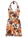Blonde Gone Rogue Women's Beachy Halter Neck Mini Dress, Upcycled Viscose, In Blue & Orange Print In Multi