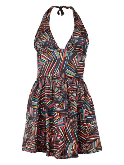 Blonde Gone Rogue Women's Beachy Halter Neck Mini Dress, Upcycled Viscose, In Colourful Print In Multi