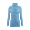 Blonde Gone Rogue Women's Blue Gathered Turtleneck Jersey Top In Turquoise In Blue
