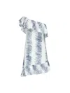Blonde Gone Rogue Women's Blue / White Summer Escape Linen Dress With Ruffles, Linen, In White & Navy Print In White
