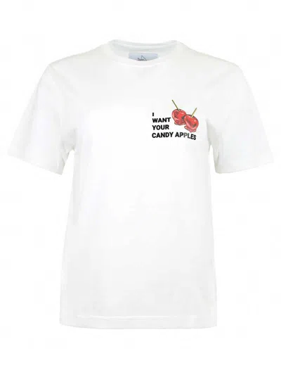 BLONDE GONE ROGUE WOMEN'S CANDY APPLES GRAPHIC PRINT T-SHIRT, ORGANIC COTTON, IN WHITE