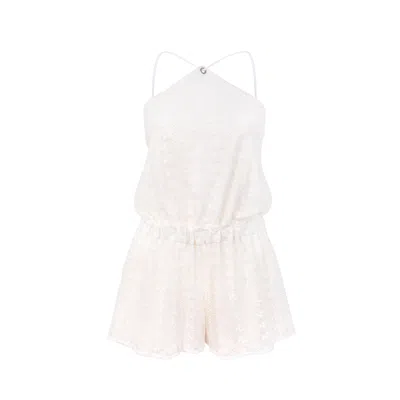 Blonde Gone Rogue Women's Desert Dreams Summer Playsuit, Upcycled Cotton, In White Lace