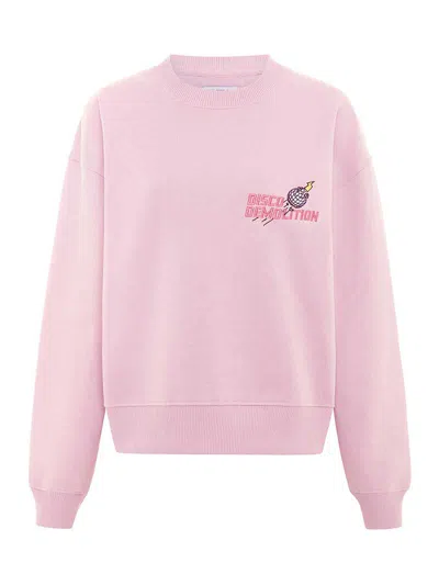 Blonde Gone Rogue Women's Disco Demolition Embroidered Sweatshirt, Organic Cotton, In Ash Pink