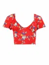 Blonde Gone Rogue Women's Flower Power Bodice Crop Top, Upcycled Viscose, In Red Flower Print In Red