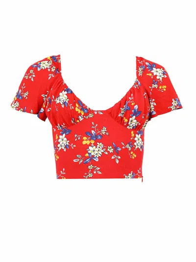 Blonde Gone Rogue Women's Flower Power Bodice Crop Top, Upcycled Viscose, In Red Flower Print