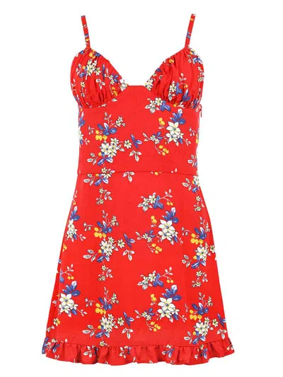 Blonde Gone Rogue Women's Flower Power Mini Dress, Upcycled Viscose, In Red Flower Print