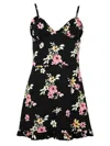 Blonde Gone Rogue Women's Flower Power Mini Summer Dress, Upcycled Viscose, In Black Flower Print In Black