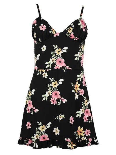 Blonde Gone Rogue Women's Flower Power Mini Summer Dress, Upcycled Viscose, In Black Flower Print