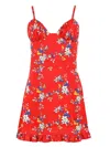 Blonde Gone Rogue Women's Flower Power Mini Summer Dress, Upcycled Viscose, In Red Flower Print In Red