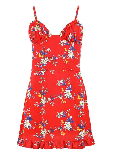 Blonde Gone Rogue Women's Flower Power Mini Summer Dress, Upcycled Viscose, In Red Flower Print