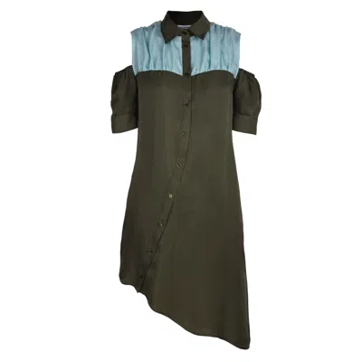 Blonde Gone Rogue Women's Green / Blue Airy Button-up Shirt Dress, Cupro, In Green & Light Blue