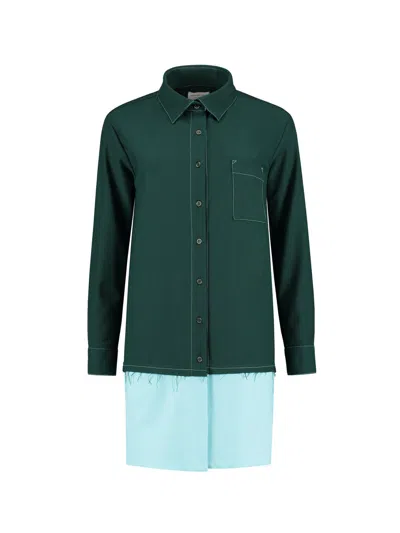 Blonde Gone Rogue Women's Green / Blue Raw Edge Oversized Long Shirt In Green And Blue In Green/blue