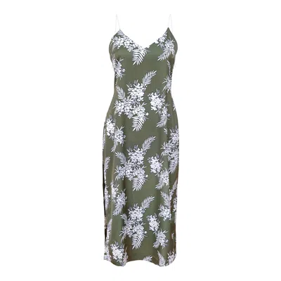 Blonde Gone Rogue Women's Green / White Floral Backless Midi Slip Dress, Upcycled Polyester, In Green & White Print