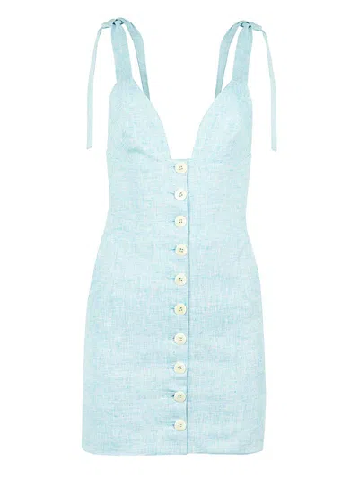 Blonde Gone Rogue Women's Linen Mini Dress, Upcycled Linen, In Sparkly Light Blue