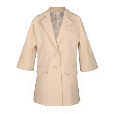Blonde Gone Rogue Women's Neutrals Long Blazer With Bell Sleeves, Upcycled Cotton, In Light Beige