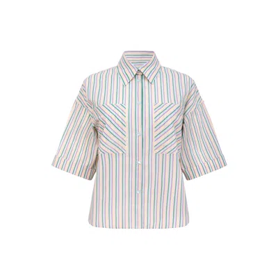 Blonde Gone Rogue Women's Ocean Drive Short Sleeve Shirt, Upcycled Cotton, In Colourful Stripes In Multi