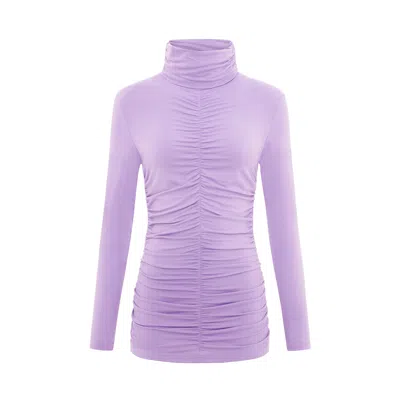 Blonde Gone Rogue Women's Pink / Purple Gathered Turtleneck Jersey Top In Lilac In Pink/purple