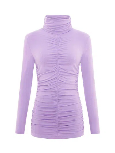 Blonde Gone Rogue Women's Pink / Purple Gathered Turtleneck Jersey Top In Lilac In Pink/purple
