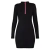 Blonde Gone Rogue Women's Wicked Ribbed Mini Zipper Dress In Black In Black