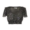 Blonde Gone Rogue Women's Wildflower Surplice Crop Top With Ruffles, Upcycled Polyester, In Black Print In Black