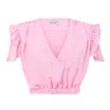 Blonde Gone Rogue Women's Wildflower Surplice Crop Top With Ruffles, Upcycled Polyester, In Pink In Pink