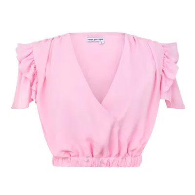 Blonde Gone Rogue Women's Wildflower Surplice Crop Top With Ruffles, Upcycled Polyester, In Pink