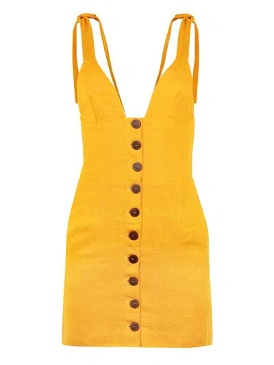 Blonde Gone Rogue Women's Yellow / Orange Linen Mini Dress, Upcycled Linen, In Yellow