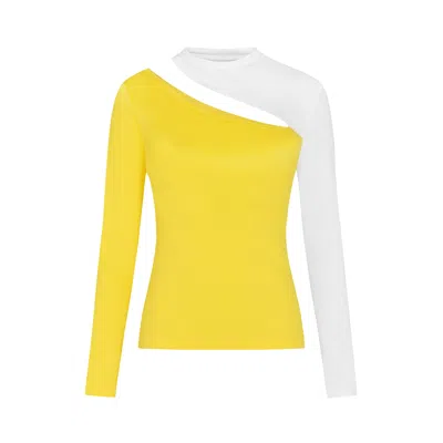 Blonde Gone Rogue Women's Yellow / Orange / White Vanity Slitted Jersey Top In Yellow And White
