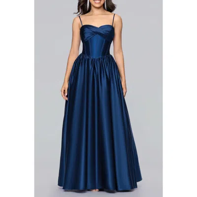 Blondie Nites Basque Waist Satin Gown In Blue