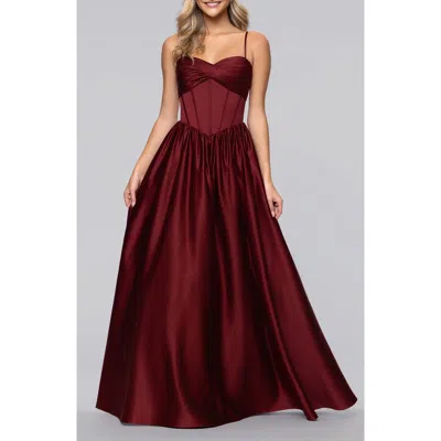 Blondie Nites Basque Waist Satin Gown In Burgundy