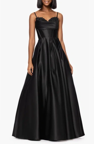 Blondie Nites Beaded Embroidery Detail Satin Gown In Black