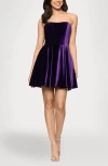 Blondie Nites Bow Back Strapless Velvet Cocktail Minidress In Purple