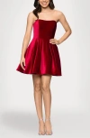 Blondie Nites Bow Back Strapless Velvet Cocktail Minidress In Red