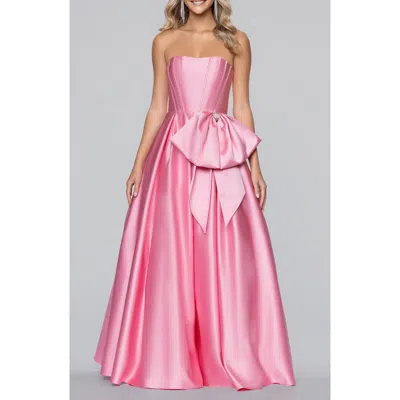 Blondie Nites Bow Strapless Satin Ballgown In Pink