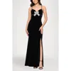 Blondie Nites Bow Velvet Gown In Black