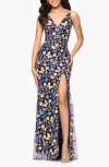 Blondie Nites Butterfly Sequin Sleeveless Gown In Multi