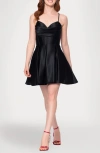 Blondie Nites Corset Bodice Satin Cocktail Minidress In Black