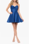Blondie Nites Corset Bodice Satin Cocktail Minidress In Blue