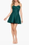 Blondie Nites Corset Bodice Satin Cocktail Minidress In Green