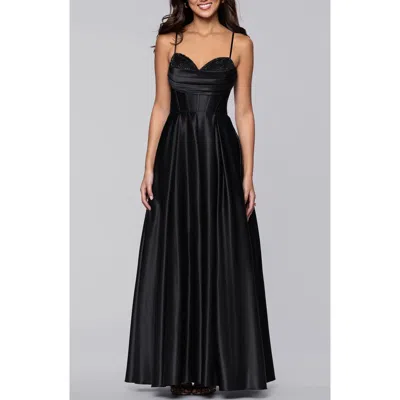 Blondie Nites Diamante Lace-up Ballgown In Black