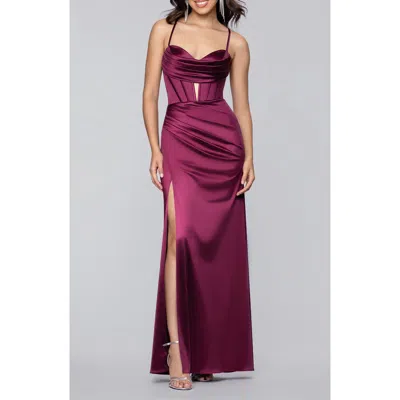 Blondie Nites Drape Corset Gown In Purple
